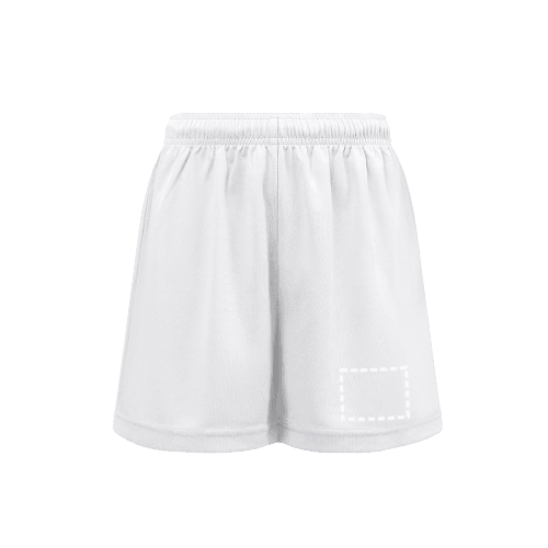 THC MATCH WH. Sport-Shorts für Erwachsene – Druckbeispiel Transferdruck, 1-farbig, 10 x 6 cm - Linkes Hosenbein