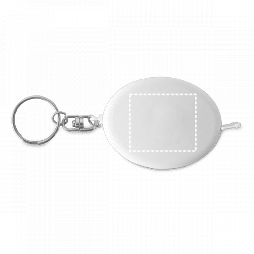 COPPI. Schlüsselanhänger mit Maßband – Druckbeispiel UV DTF Etikett, 3.5 x 3 cm - Rückseite