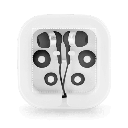 PRESLEY. In-Ear Kopfhörer mit 1.2 Meter langem USB-C-Kabel und integriertem Mikrofon aus ABS – Druckbeispiel Siebdruck, 1-farbig, 50 x 50 mm - Deckel
