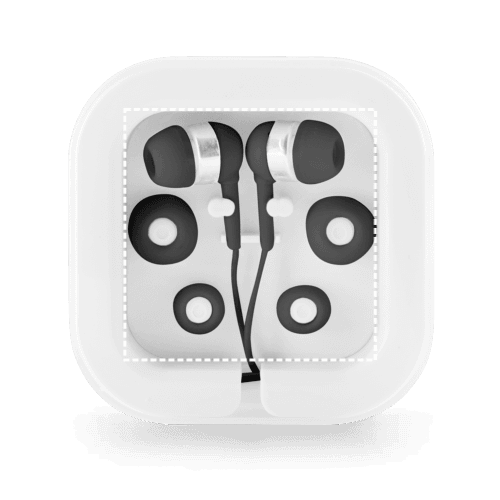 PRESLEY. In-Ear Kopfhörer mit 1.2 Meter langem USB-C-Kabel und integriertem Mikrofon aus ABS – Druckbeispiel UV DTF Etikett, 5 x 3 cm - Deckel