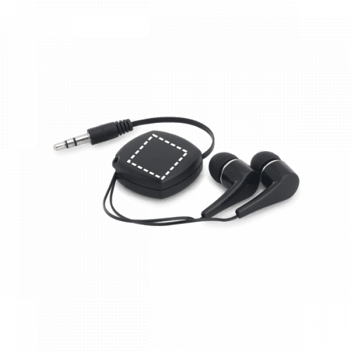 PINEL. In-Ear Kopfhörer mit ausziehbarem 0.75 Meter Kabel aus ABS – Druckbeispiel Doming, 1.8 x 1.8 cm - Rückseite