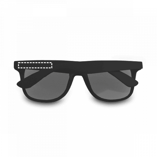 CELEBES. PC-Sonnenbrille – Druckbeispiel UV DTF Etikett, 4.5 x 0.7 cm - Linker Bügel