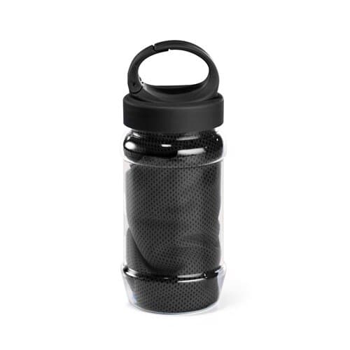 ARTX PLUS. Sporthandtuch aus Polyamid und Polyester mit Flasche (440 mL) aus PP und PET und einem integrierten Karabinerhaken am Deckel