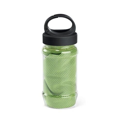 ARTX PLUS. Sporthandtuch aus Polyamid und Polyester mit Flasche (440 mL) aus PP und PET und einem integrierten Karabinerhaken am Deckel