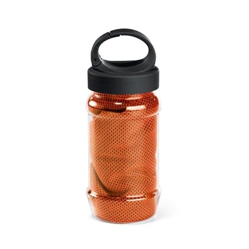 ARTX PLUS. Sporthandtuch aus Polyamid und Polyester mit Flasche (440 mL) aus PP und PET und einem integrierten Karabinerhaken am Deckel