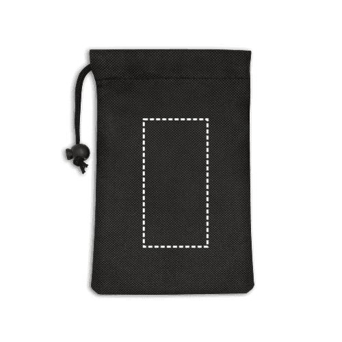 BERNAL. Sporthandtuch aus recyceltem Polyester (100% rPET) dient zur Erfrischung mit Vliesstoffbeutel – Druckbeispiel Transferdruck, 5 x 10 cm - Vorderseite