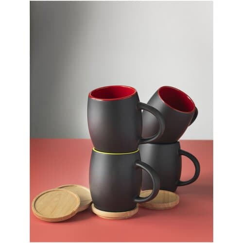 Hearth 400 ml Keramiktasse mit Holz Untersetzer