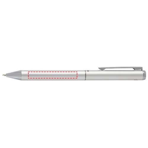 Lucetto Set mit Kugelschreiber und Tintenroller aus recyceltem Aluminium (schwarze Mine) – Druckbeispiel Lasergravur, 50 x 7 mm - Kugelschreiber Schaft