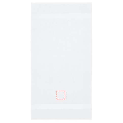 Amelia 450 g/m² Baumwollhandtuch 70 x 140 cm – Druckbeispiel Embroidery fixed 4, 1-farbig, 100 x 100 mm - über dem Band