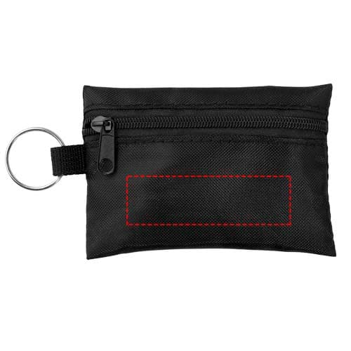 Valdemar 16-teilige Erste-Hilfe-Tasche mit Schlüsselanhänger – Druckbeispiel DTF Transfer 1 max. 100cm², 60 x 18 mm - Vorderseite