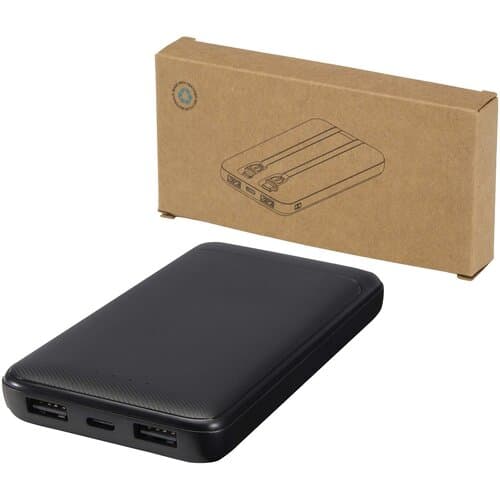 Adhil 10 W 10.000 mAh Powerbank aus recyceltem Kunststoff mit 2 integrierten Kabeln