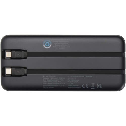 Adhil 10 W 10.000 mAh Powerbank aus recyceltem Kunststoff mit 2 integrierten Kabeln