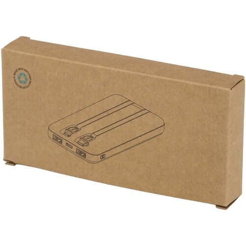 Adhil 10 W 10.000 mAh Powerbank aus recyceltem Kunststoff mit 2 integrierten Kabeln