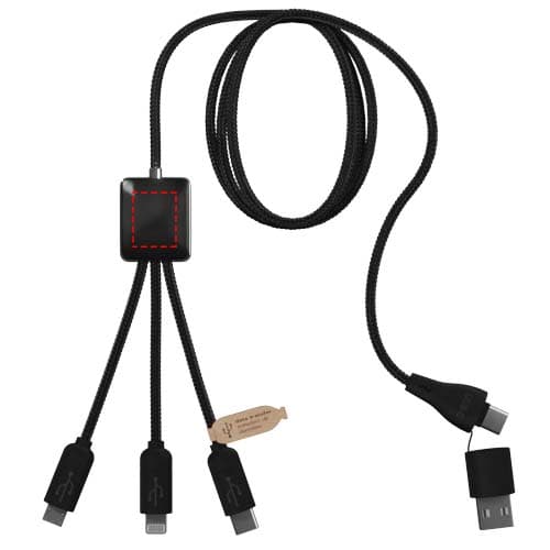 SCX.design C45 5-in-1 rPET-Ladekabel mit Datentransfer – Druckbeispiel Lasergravur, 1-farbig, 16 x 18 mm - Vorderseite