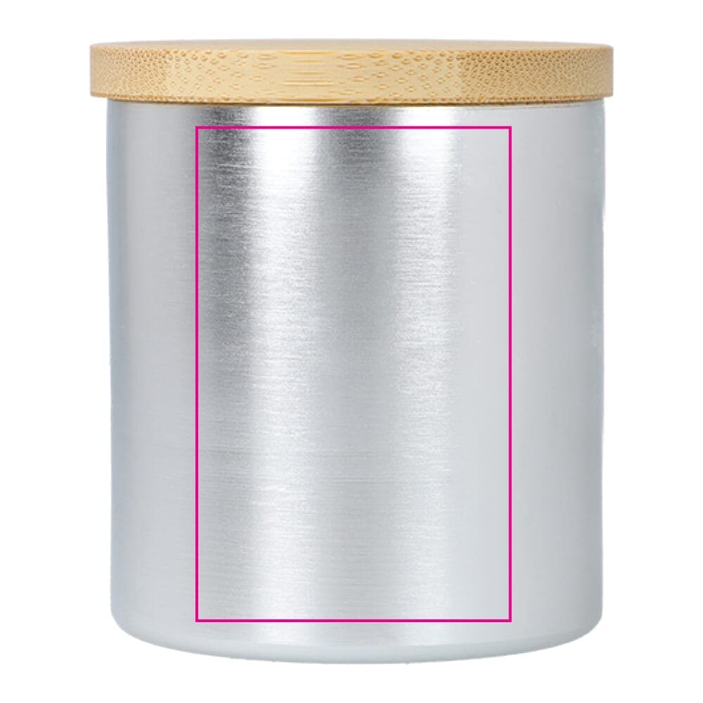 Bhakti-Duftkerze auf pflanzlicher Basis in recyceltem Aluminiumgefäß – Druckbeispiel Lasergravur, 1-farbig, 63 x 40 mm - Seite 1