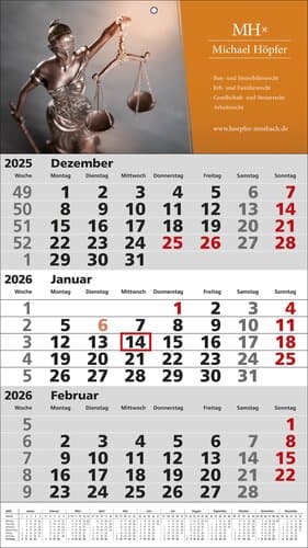 Papierwandkalender Standard 1 plus