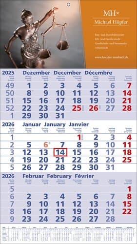 Papierwandkalender Standard 1 plus