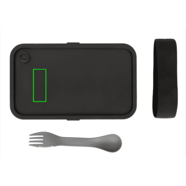GRS RPP Lunchbox mit Göffel – Druckbeispiel Tampondruck, 1-farbig, 20 x 50 mm - Artikeloberseite links
