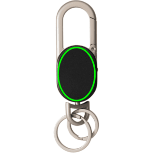 Keyfinder Dual Schlüsselanhänger mit weltweiter Ortung – Druckbeispiel Doming, 27 x 39 mm - Artikel Vorderseite