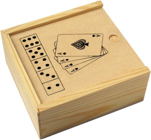 Karten und Würfelspiel in Holzbox Myriam