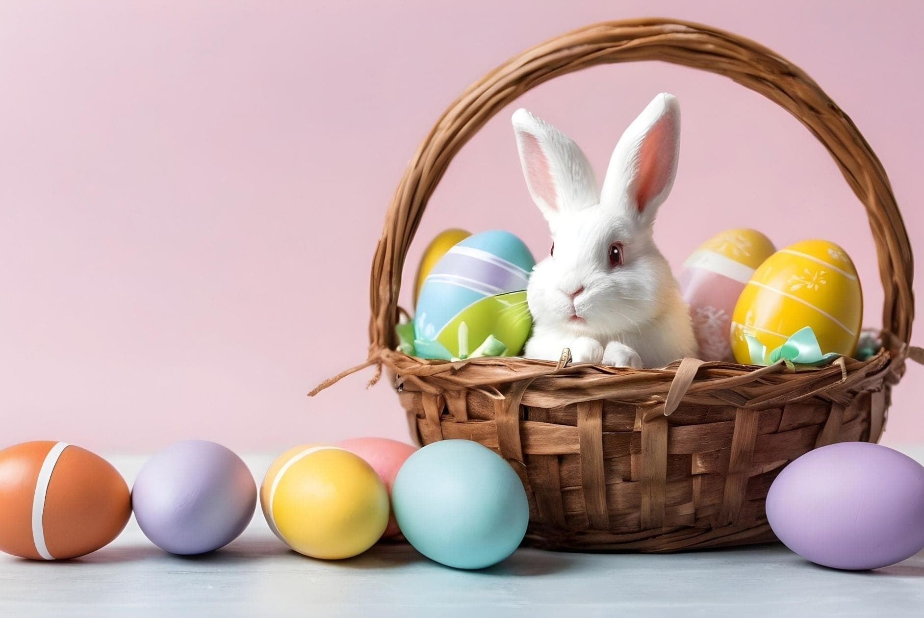 Header: Osterkorb mit Osterhase und Ostereiern