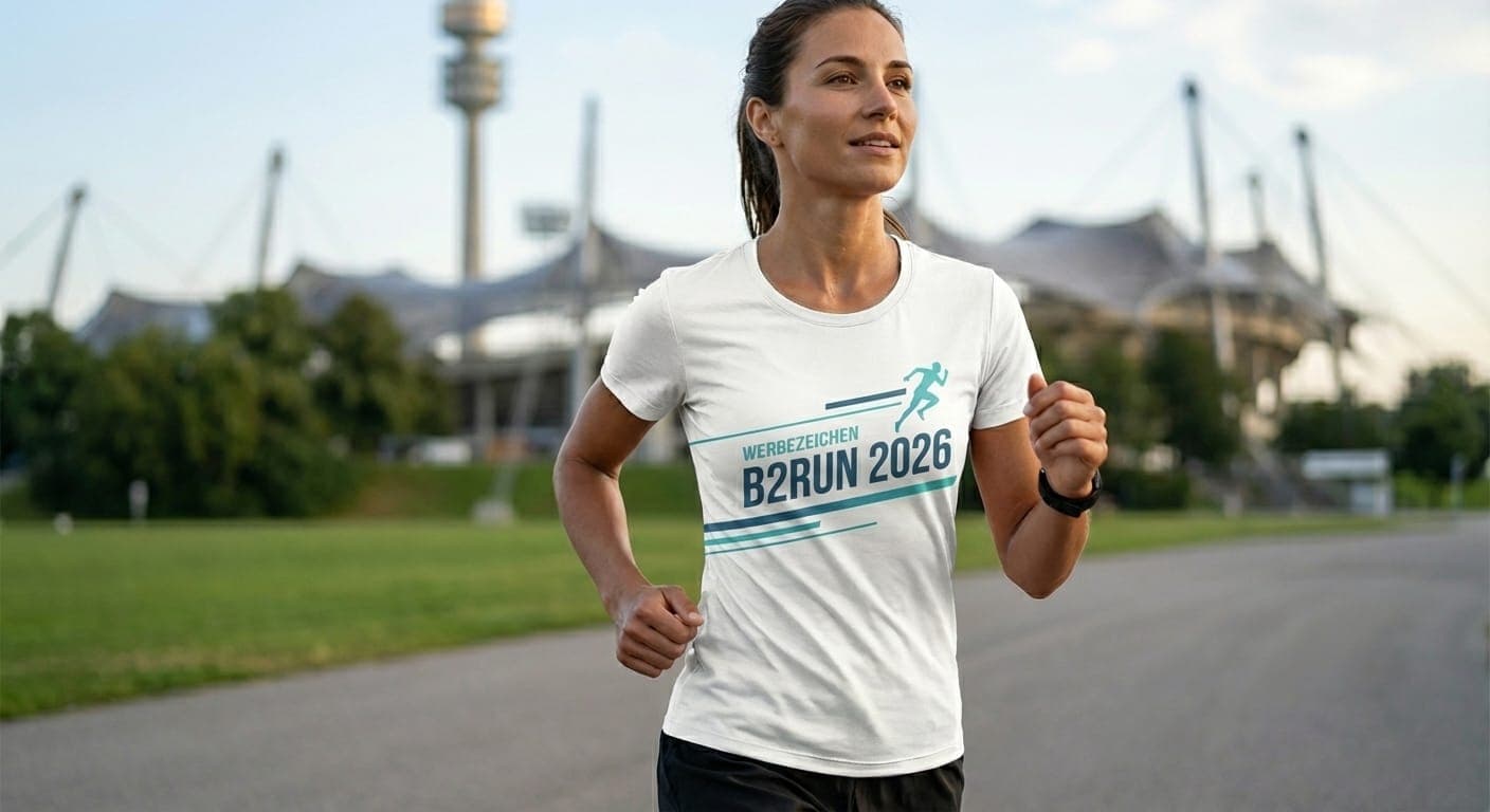 Header B2Run Frau in Laufshirt im Münchner Olympiapark