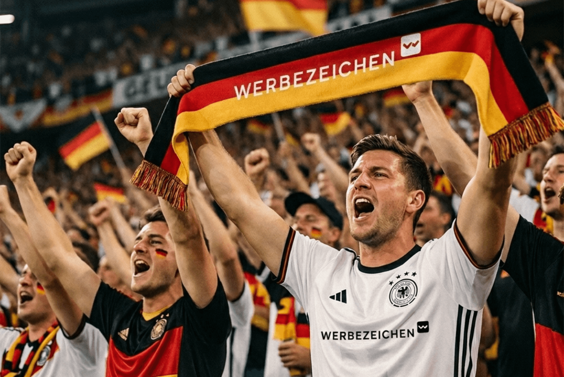 Header: Deutschland Fans mit Werbeartikeln WM2026