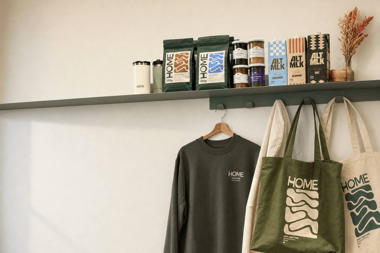 Header: Grün im Marketing - Garderobe mit verschiedenen Grüntönen