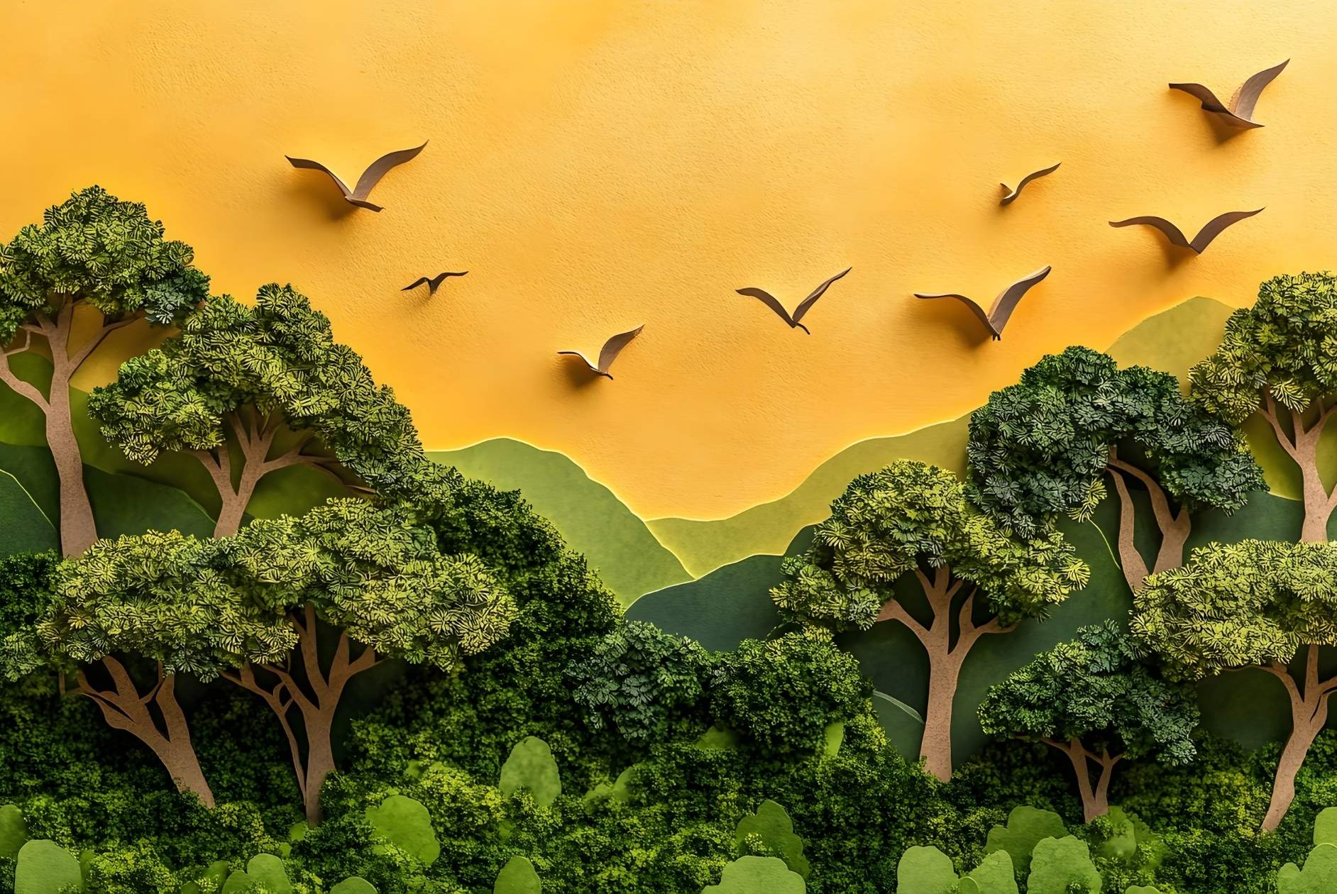 Header: Gebastelte Wälder und Vögel aus Papier