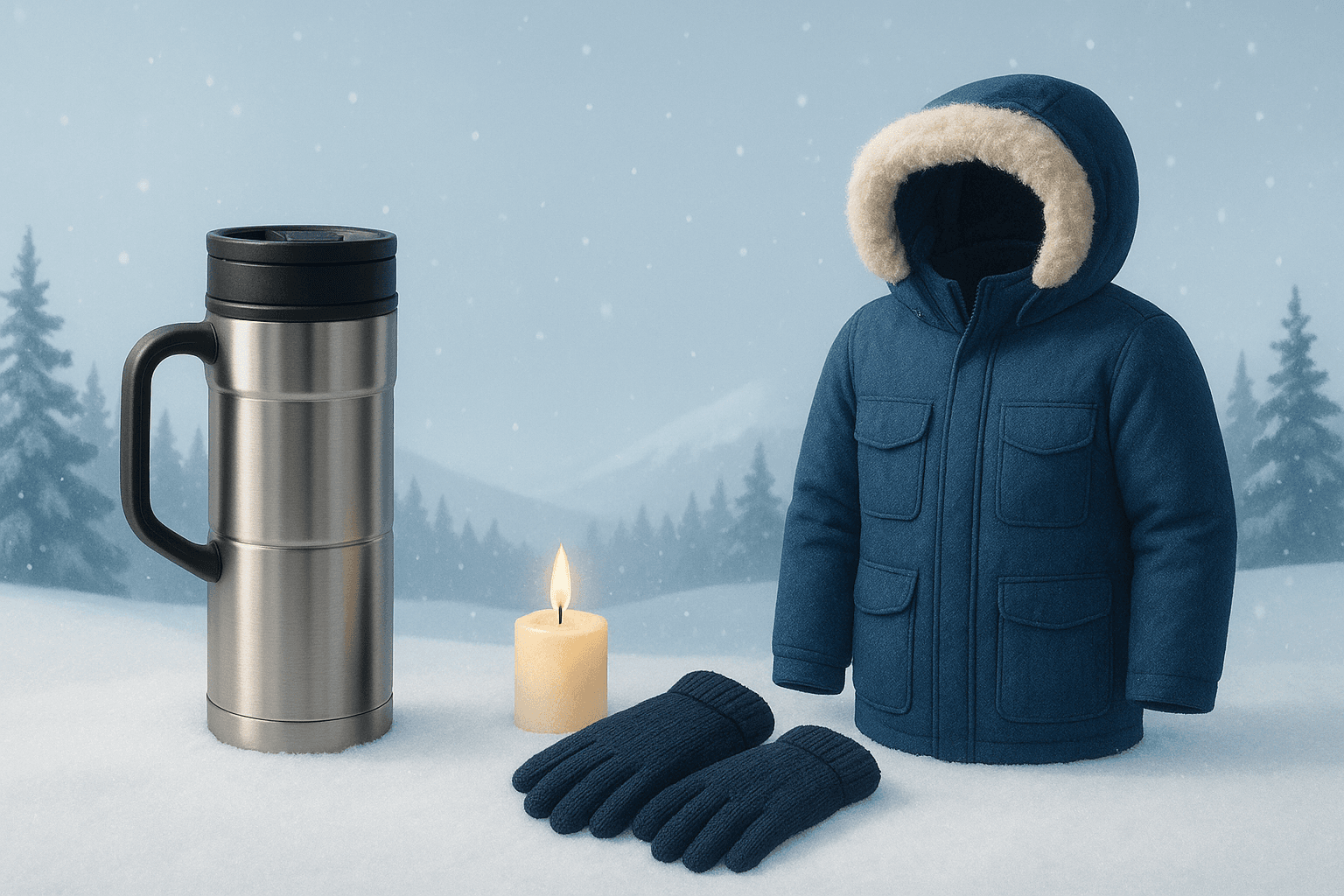 Header: Winter Werbemittel Produkte in einer Winterlandschaft