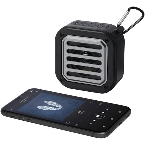 Solo 3W IPX5 Solar Bluetooth®-Lautsprecher aus recyceltem RCS Kunststoff mit Karabinerhaken